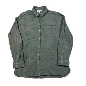 Anne Klein Jeans Crinkle Button Up Beachy Shirt Women's S Green Textured Casual